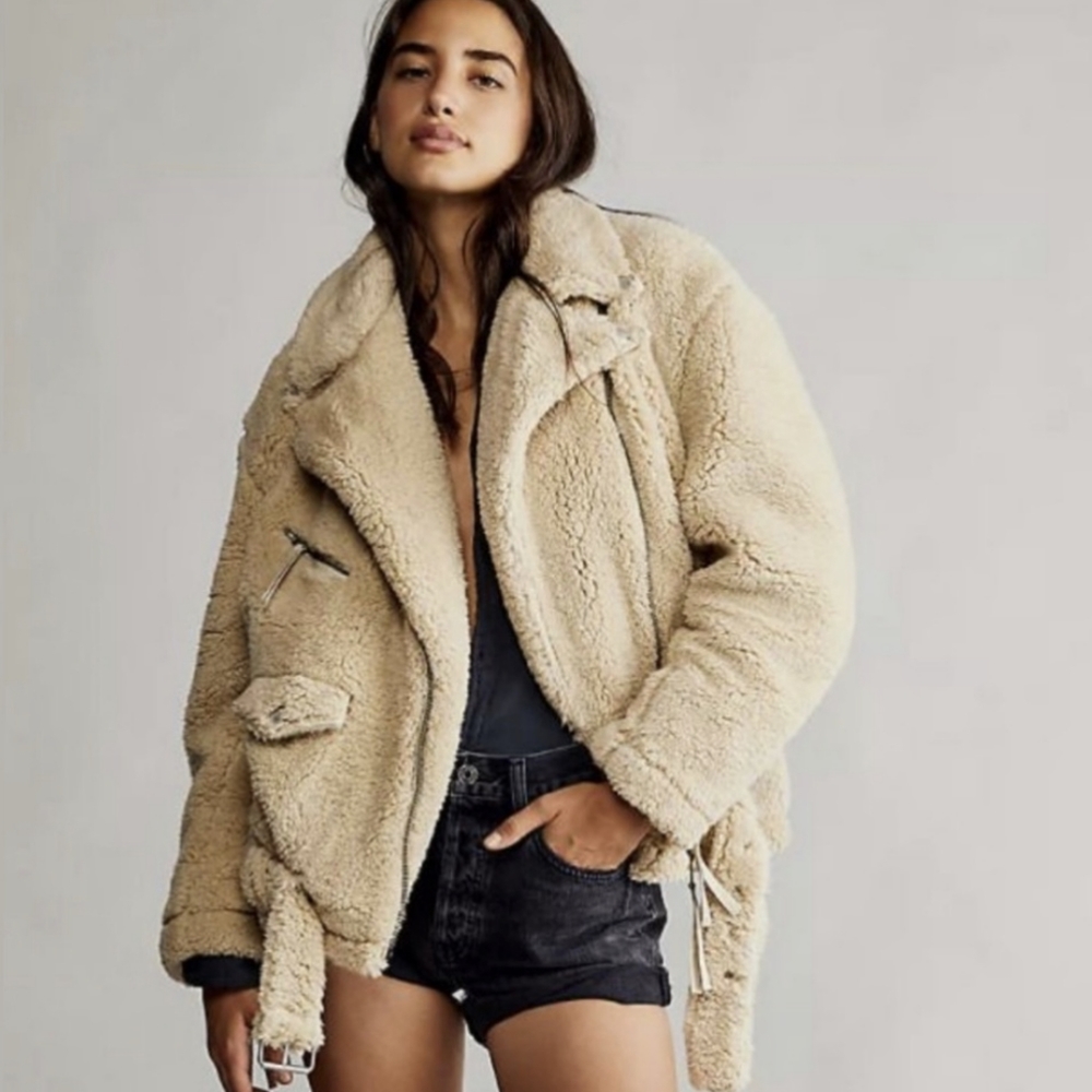 Free People Sherpa Fur Slouchy Moto Jacket XS
